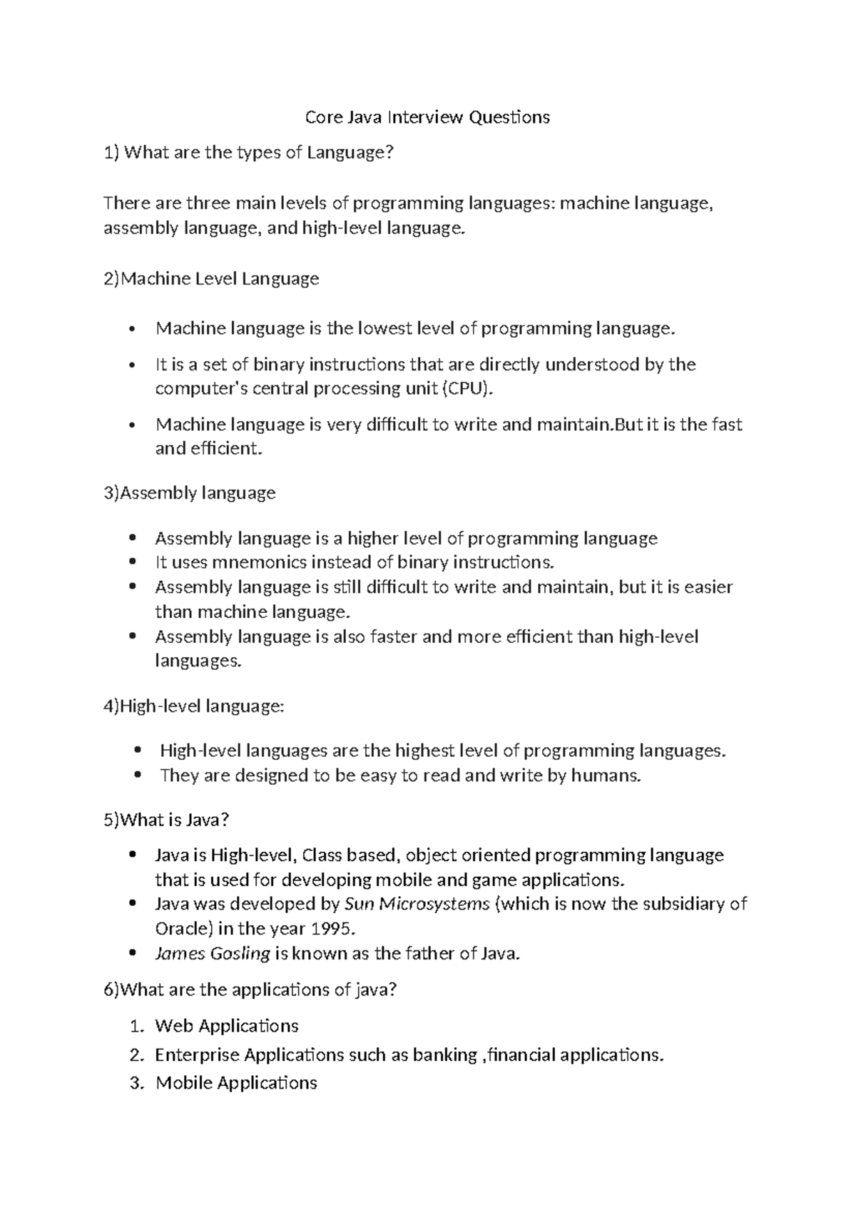 Core Java Interview Questions and Concepts for Aspiring Developers ...