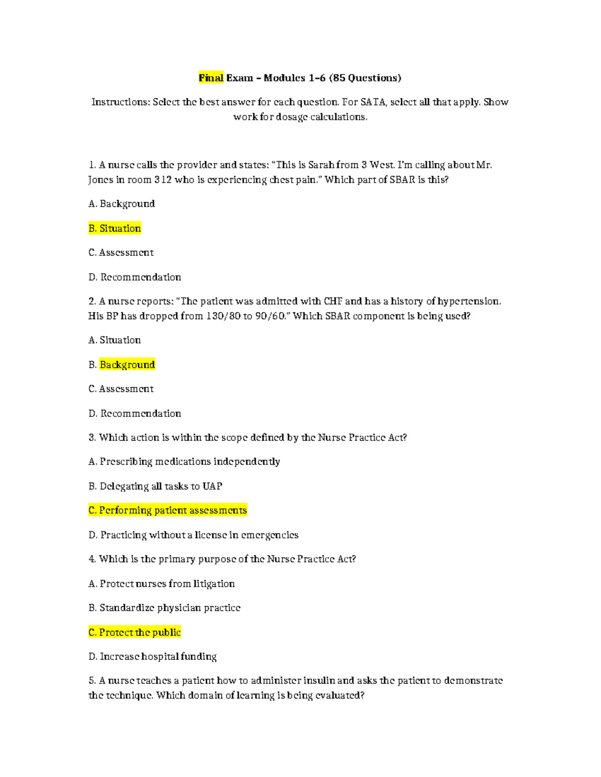FE Practice Exam: Final Exam Review with 85 Questions - Studocu