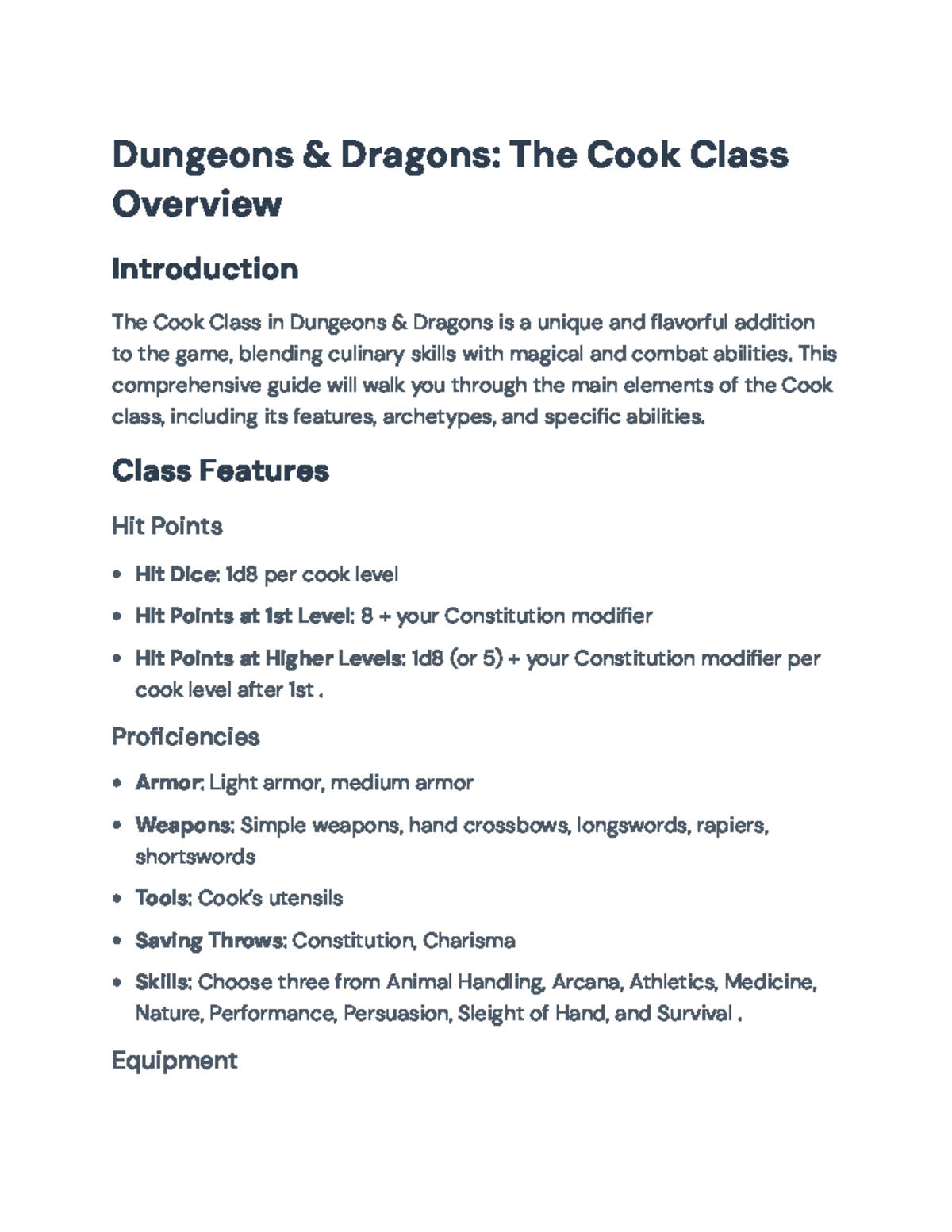 Dungeons & Dragons: Comprehensive Guide to the Cook Class - Dungeons ...