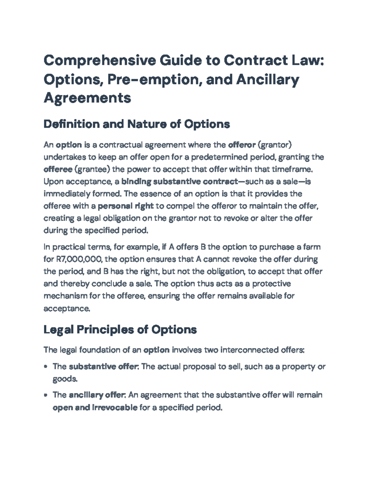 Comprehensive Guide to Contract Law: Options & Pre-emption Analysis ...