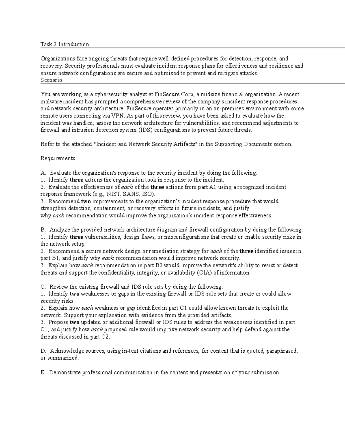 Task 2 Requirements - Cybersecurity Incident Response & Network ...