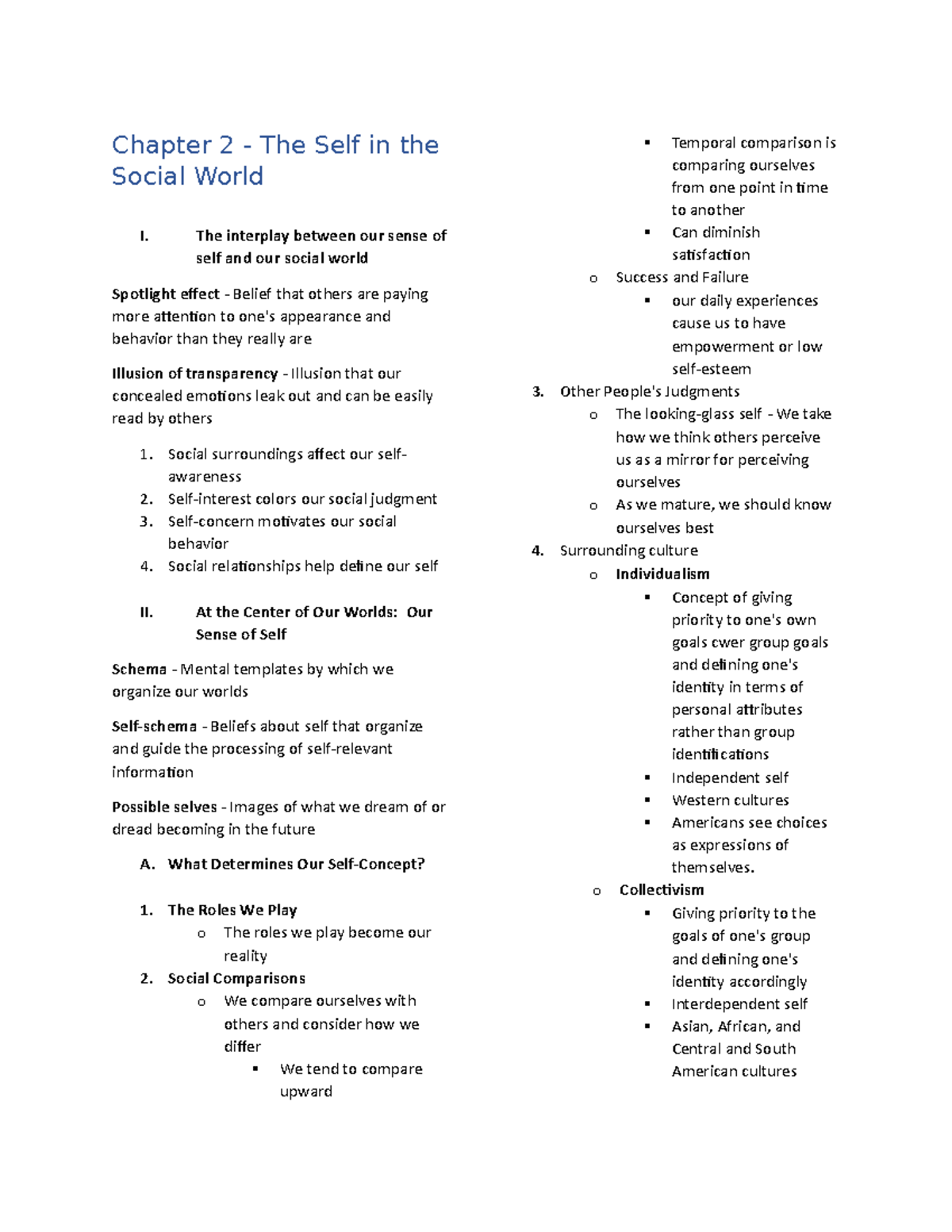 Social Psychology Chapter 2 - The Self in the Social World - University ...