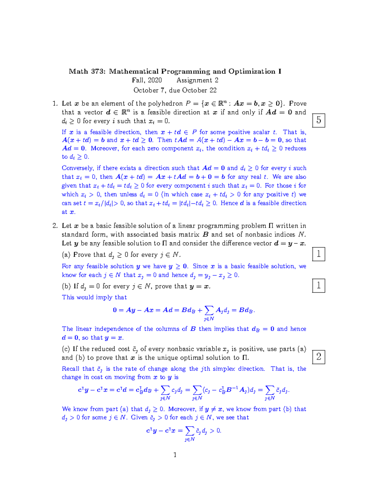 Math 373: Fall 2020 Assignment 2 - Mathematical Programming Concepts ...