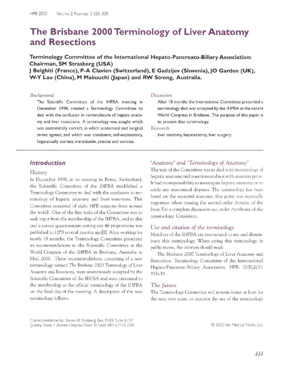 Brisbane Terminology of Liver Anatomy & Resections - HPB Vol 2, No 3 ...
