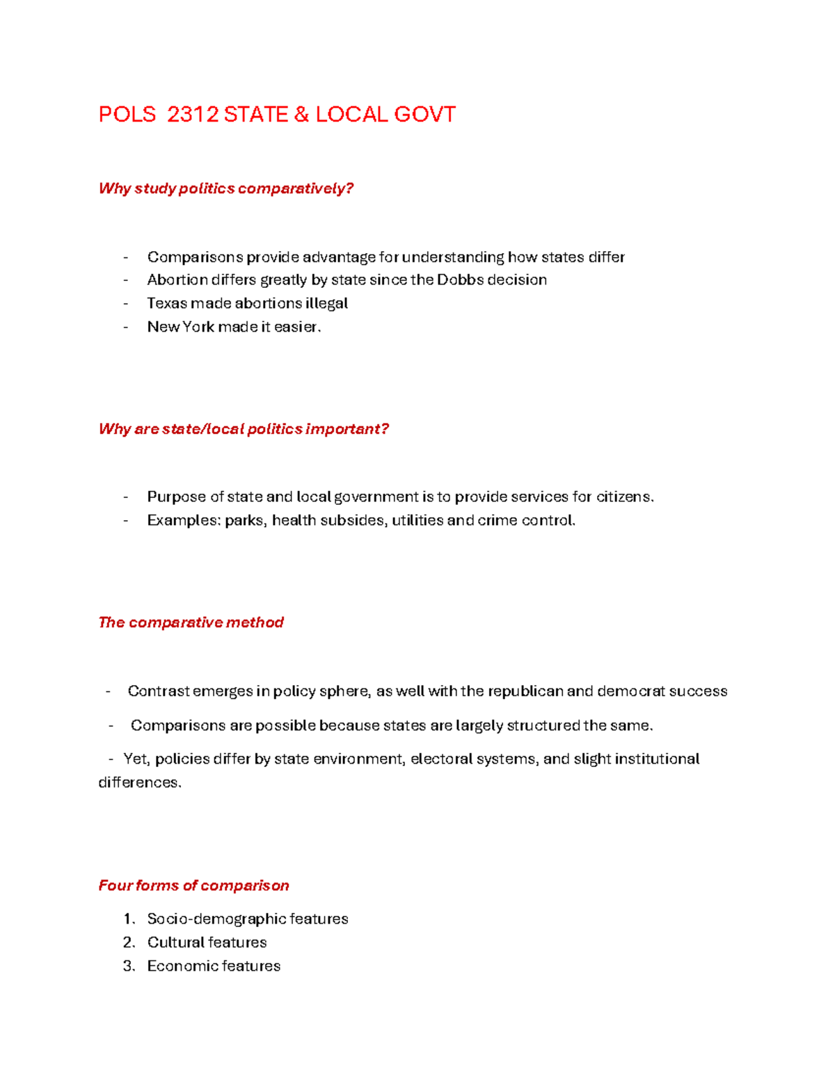 POLS 2312 State & Local Govt: Comparative Politics Insights - Studocu
