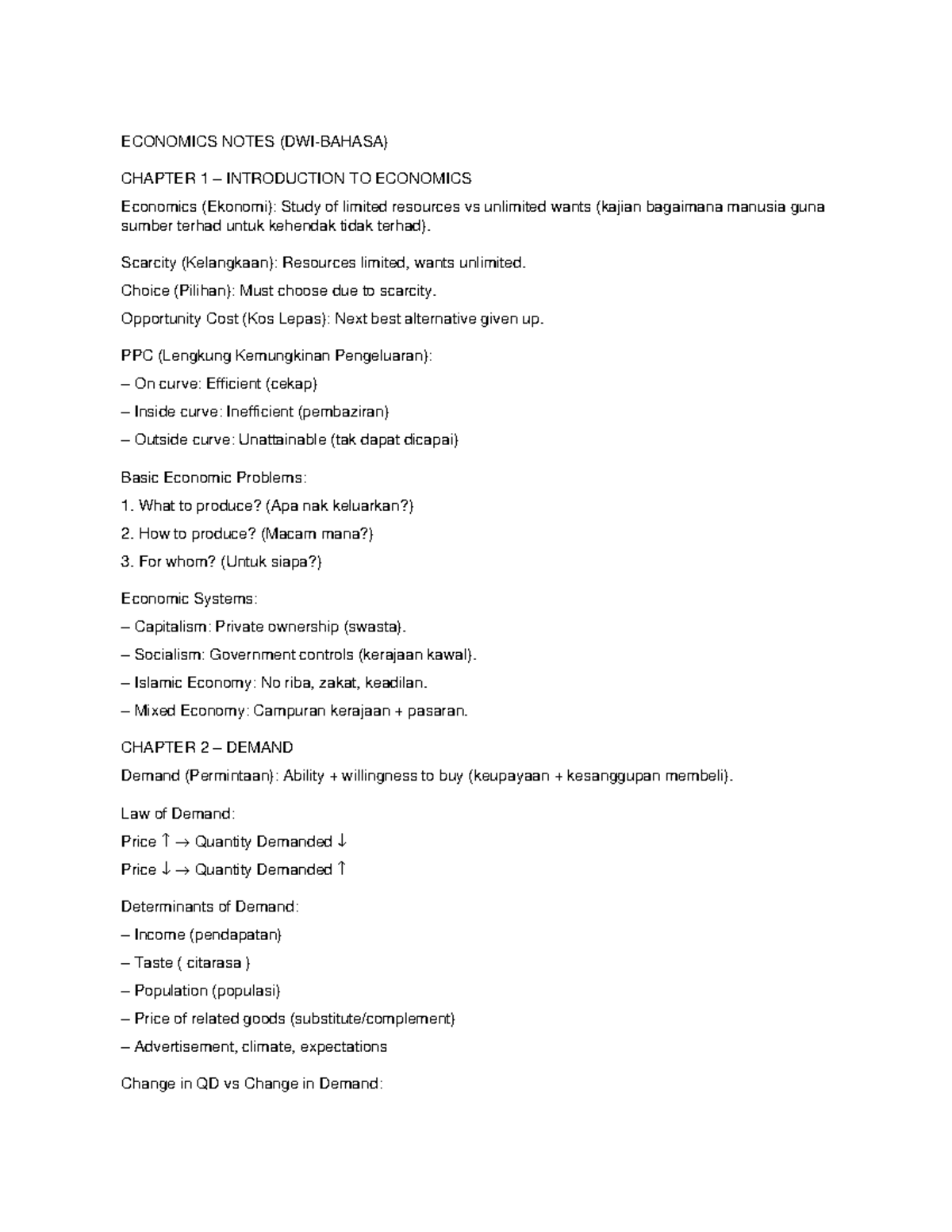 ECON 101: Bilingual Notes on Chapter 1 & 2 - Intro to Economics - Studocu