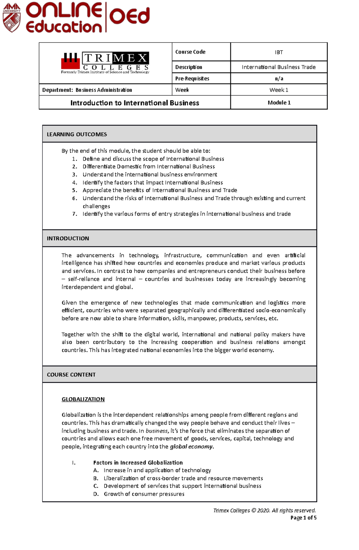 IBT - Module 1: Intro to International Business Trade Strategies - Studocu
