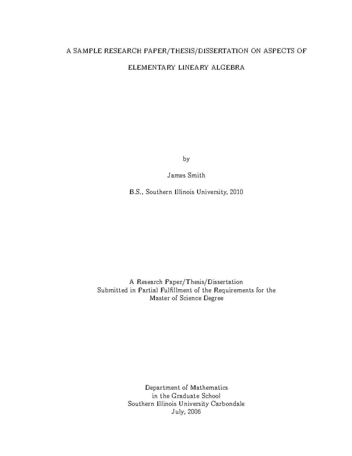 A Research Paper on Aspects of Elementary Linear Algebra (MATH 501 ...