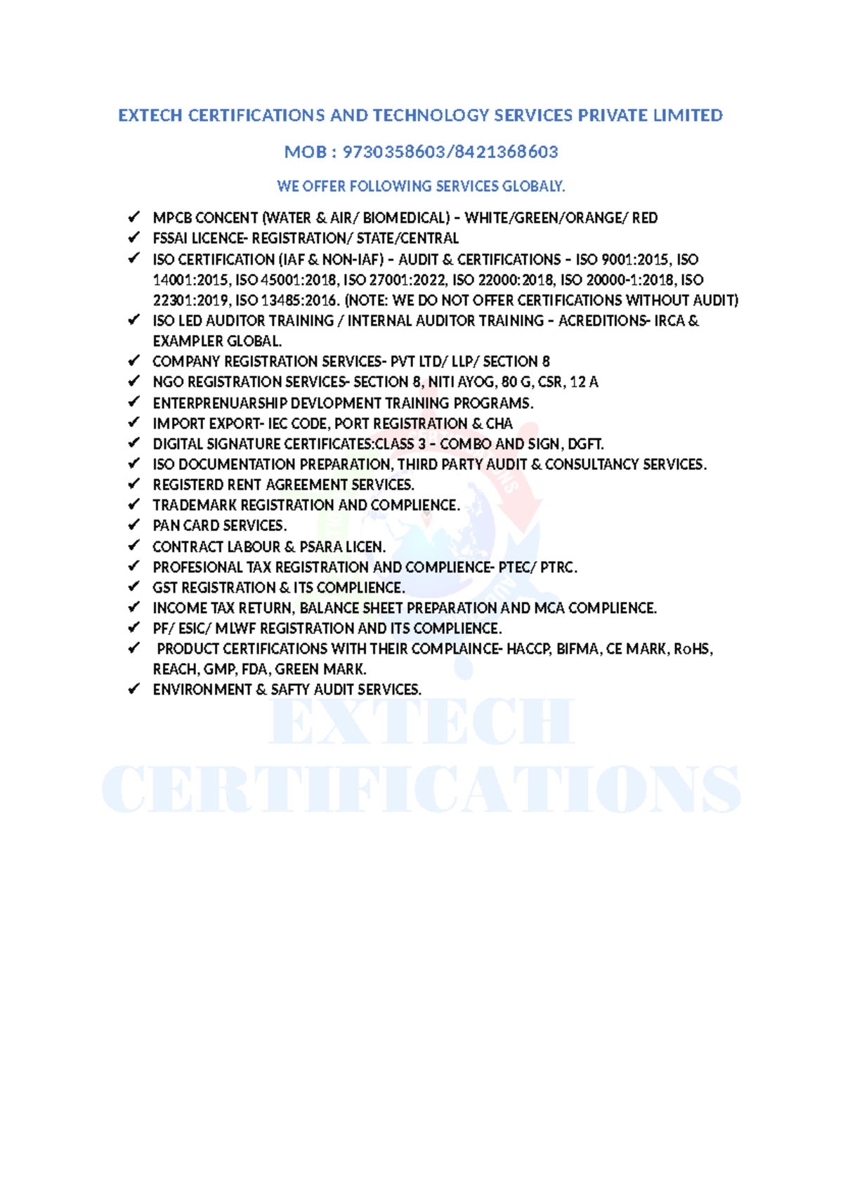 Comprehensive Services Overview - EXTECH CERTIFICATIONS & TECHNOLOGY ...