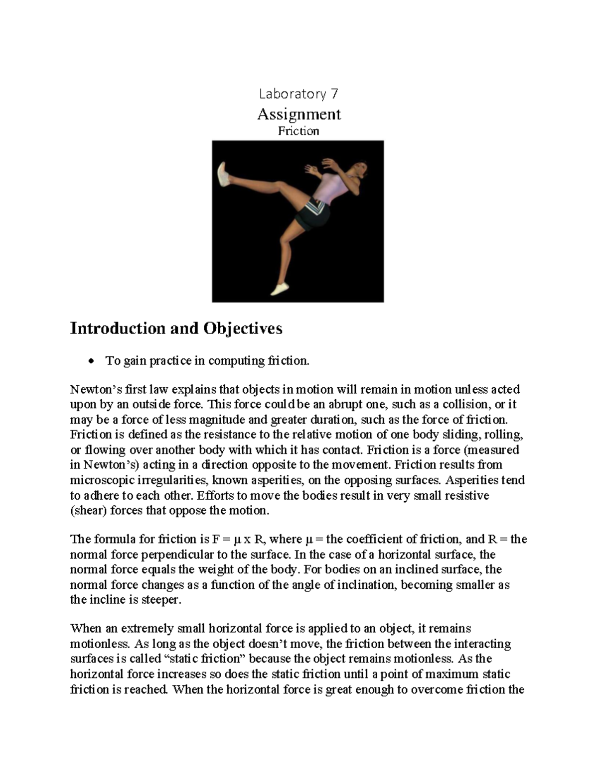 Biomechanics Lab 7: Analysis of Friction Forces & Coefficients - Studocu