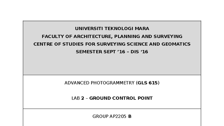 GLS615 - Advanced Photogrammetry Lab 2: Ground Control Points Analysis ...