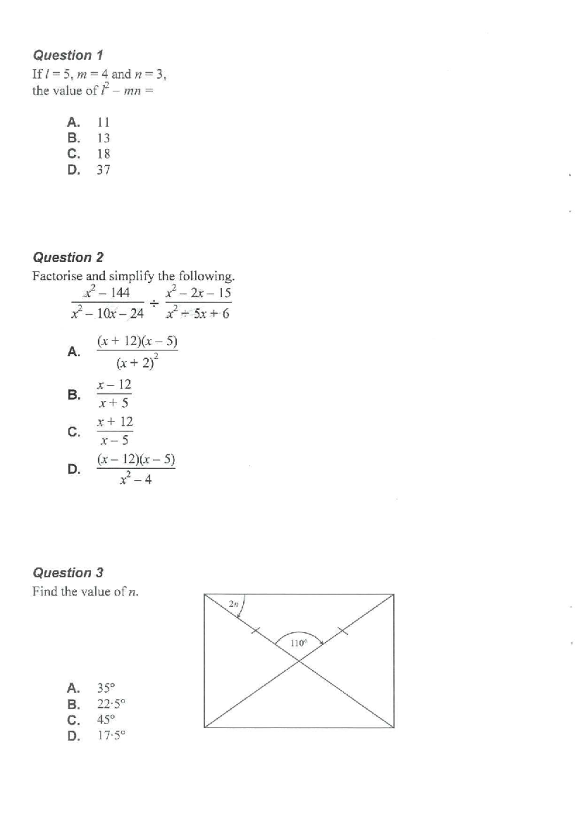 Mathematics-1 - Selective Exam Math Questions and Solutions - Studocu