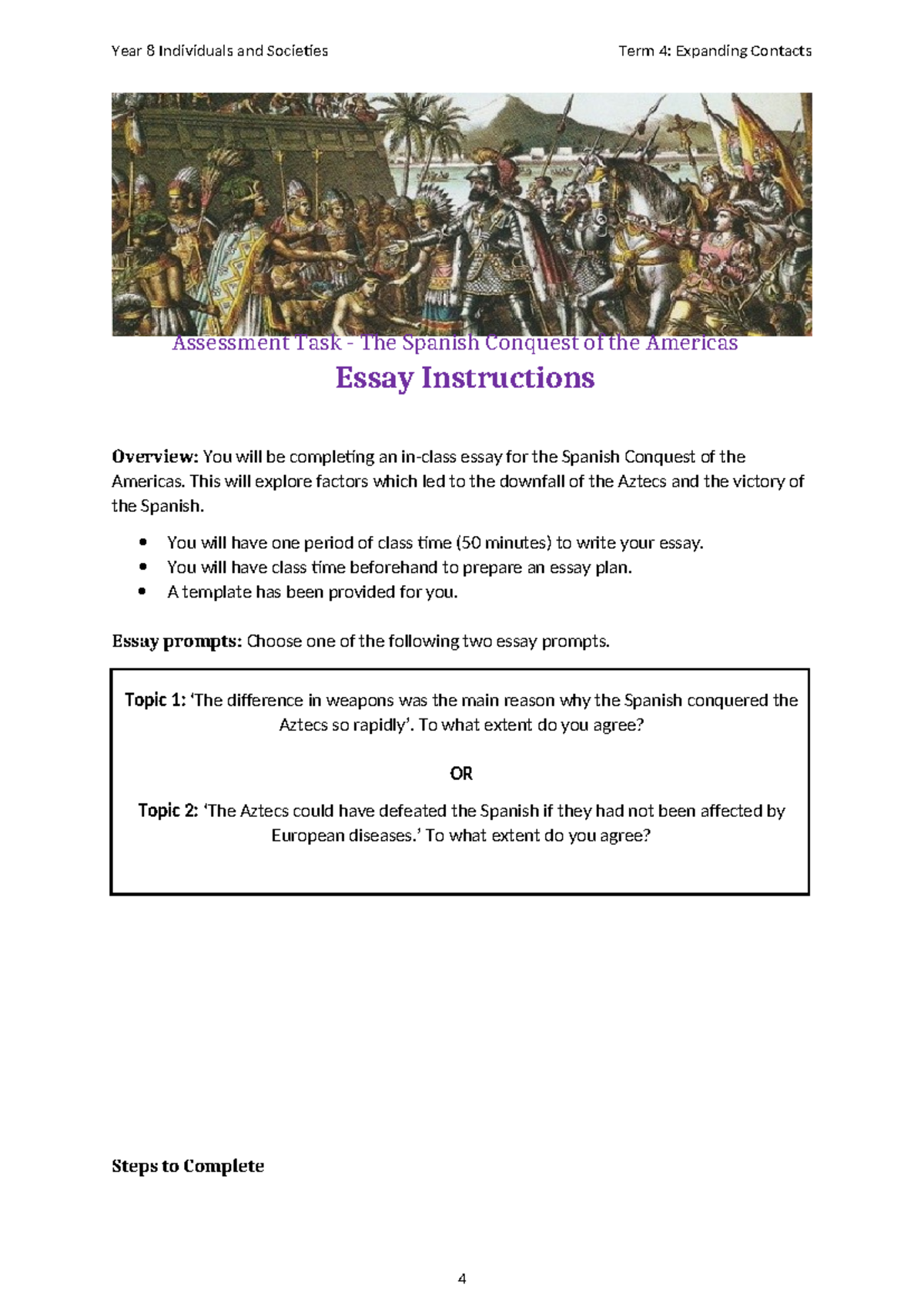 2022 Y8 I&S Expanding Contacts Essay: Spanish Conquest of the Americas ...