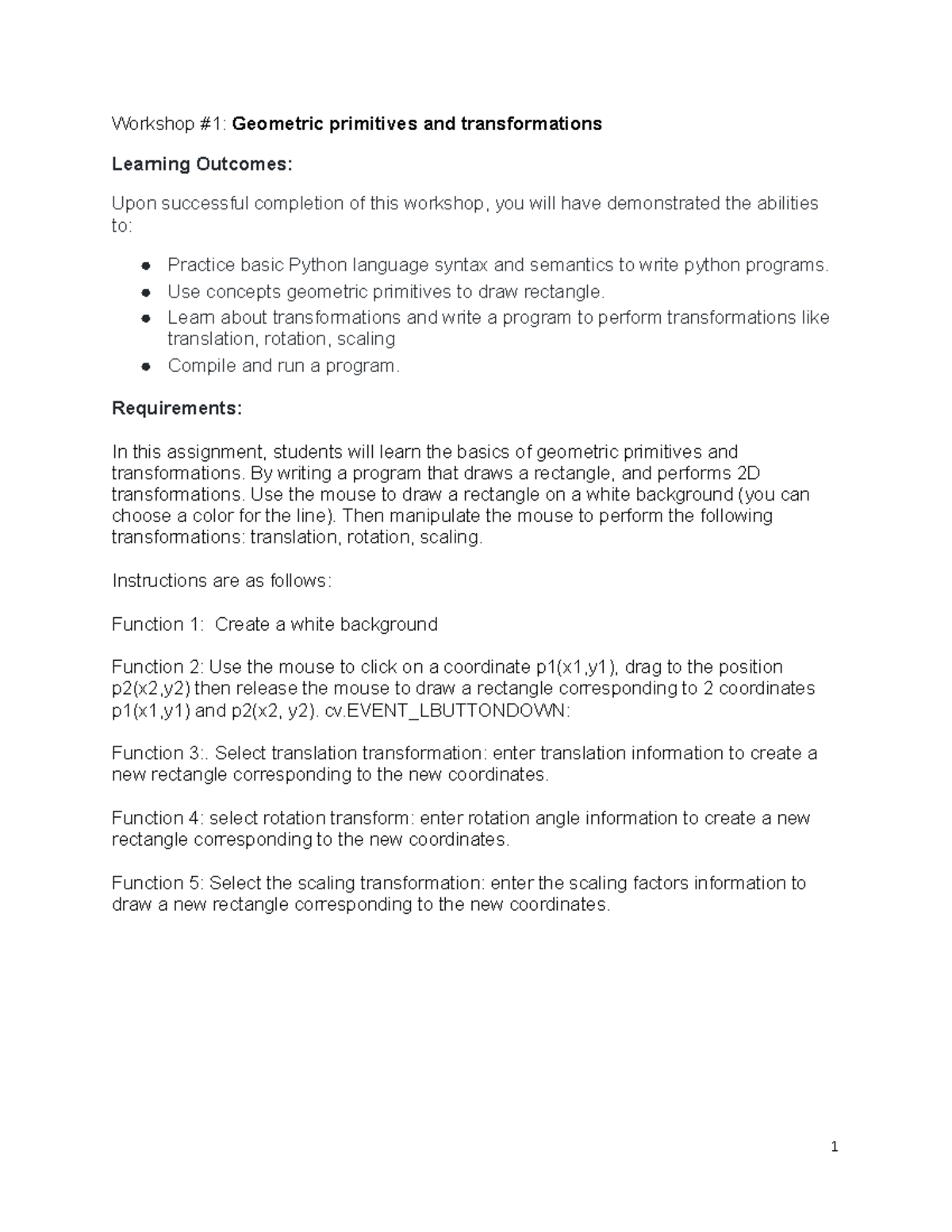 Workshop 1: Geometric Primitives & Transformations in Python - Studocu