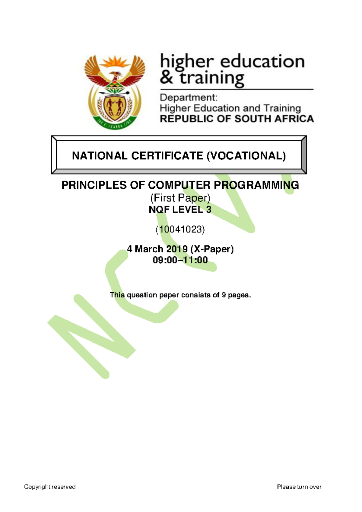 NC2410 - Principles of Computer Programming L3 P1 Supplementary Exam ...