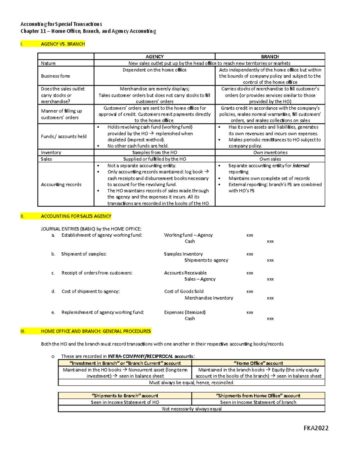 AFAR Accounting Notes: Home Office, Branch & Agency Transactions - Studocu