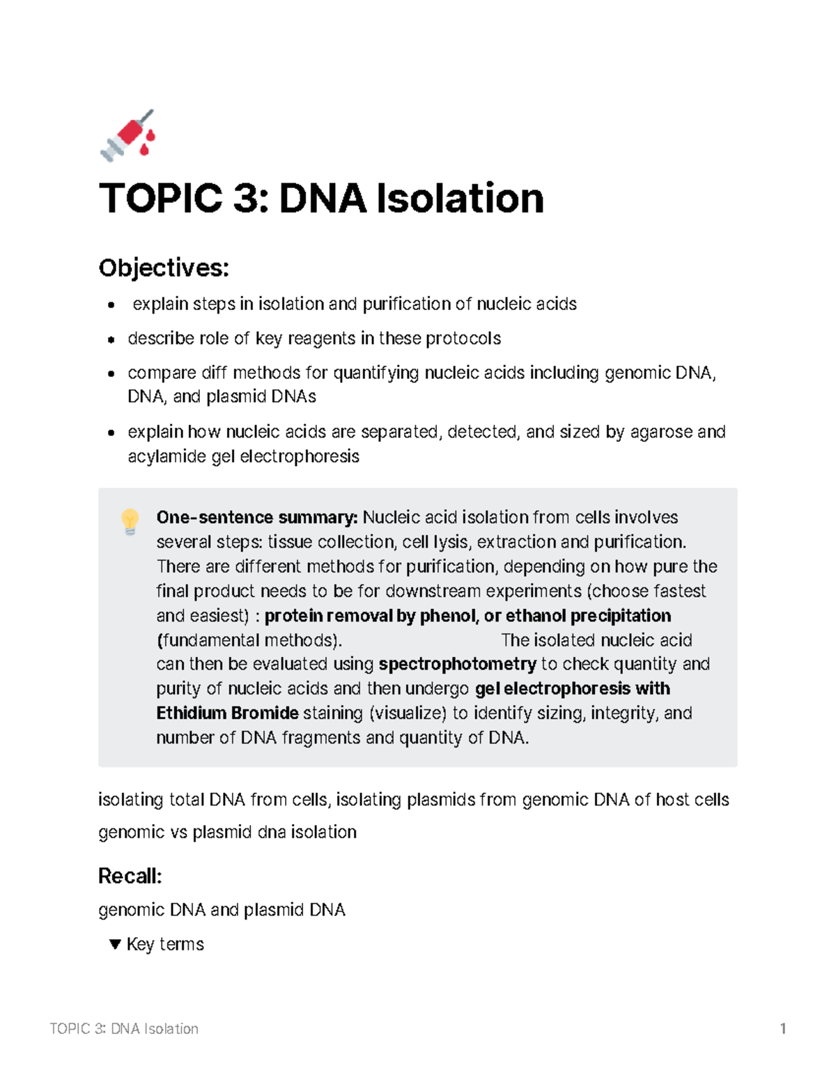 Topic 3 DNA Isolation - TOPIC 3: DNA Isolation Objectives: explain ...