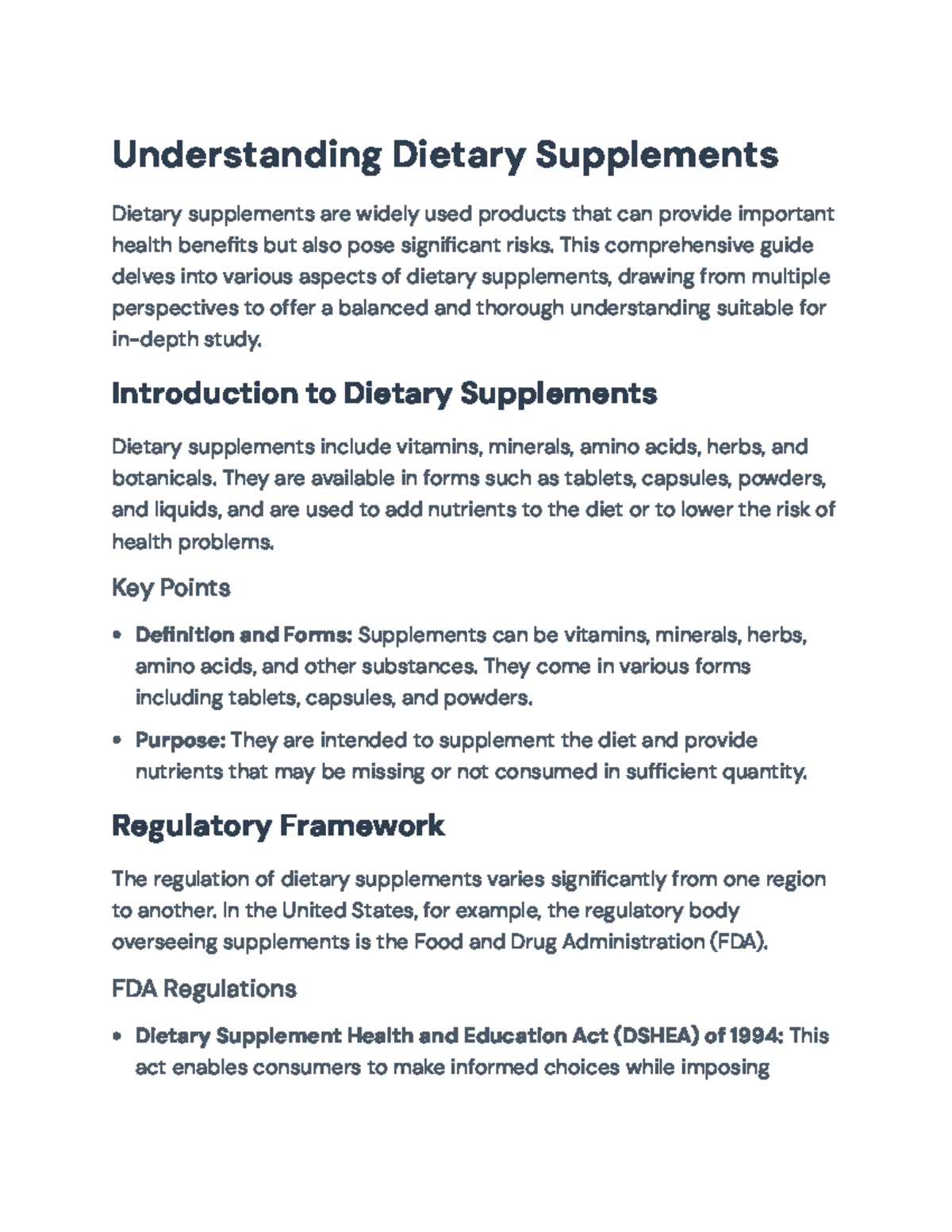 Understanding Dietary Supplements: Risks and Informed Choices ...