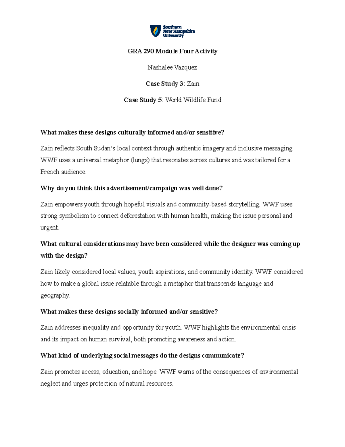 GRA 290 Module Four Activity: Culturally & Socially Informed Design ...
