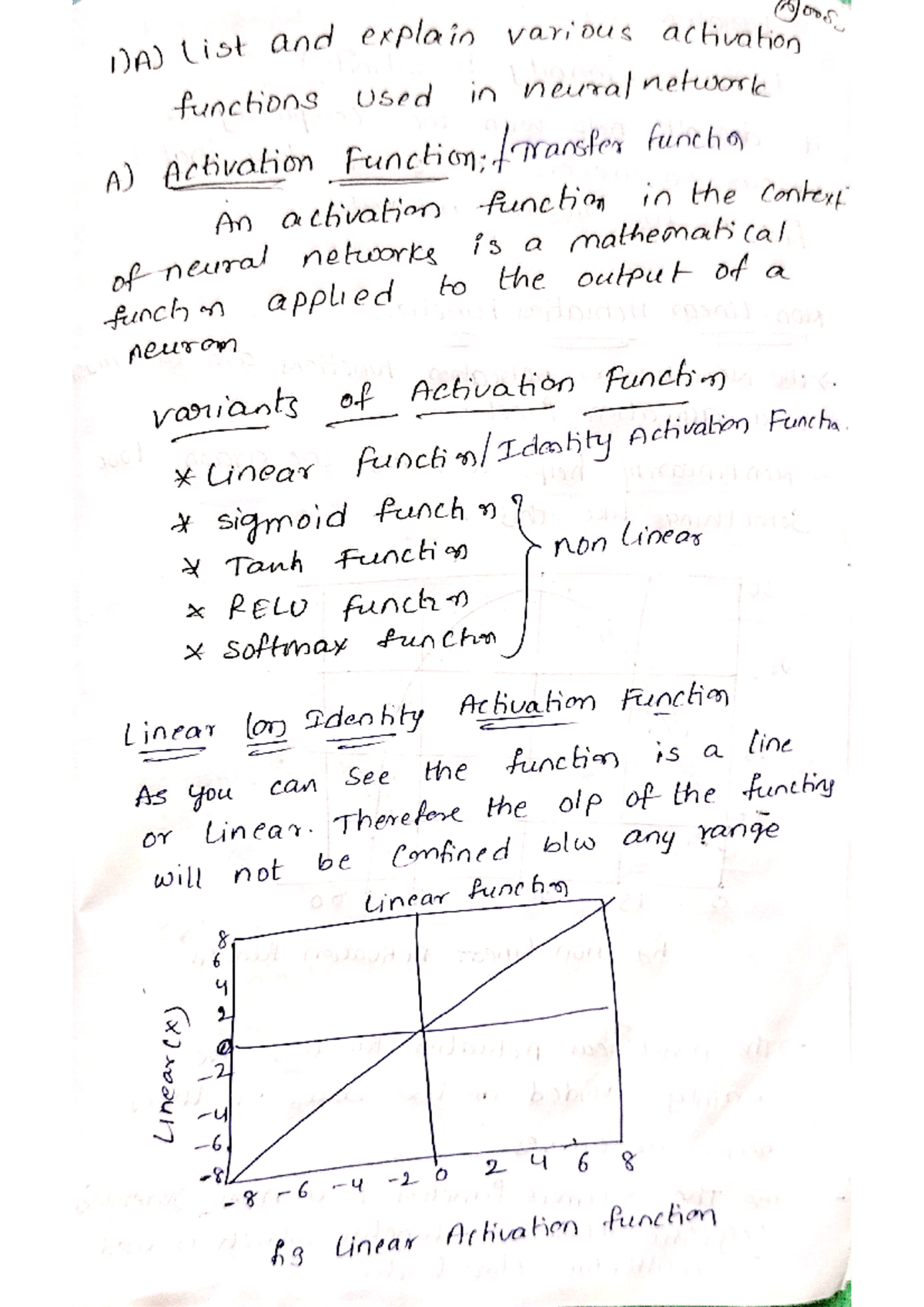 DL Midterm - Key Questions on Deep Learning Activation Functions - Studocu