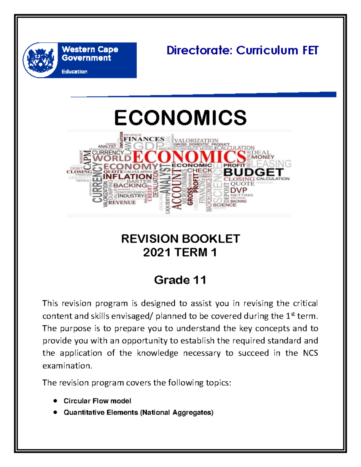 Economics Grade 11 Term 1 Revision Booklet 2021 - Studocu