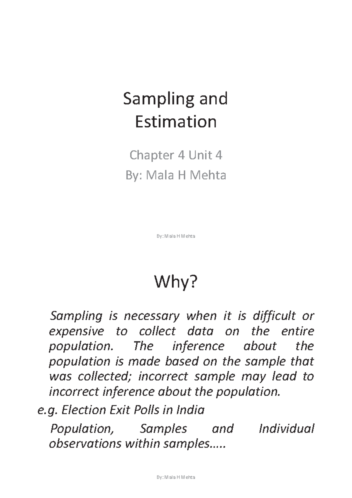 Sampling and Estimation: Chapter 4 Notes - DSC 101 - Studocu