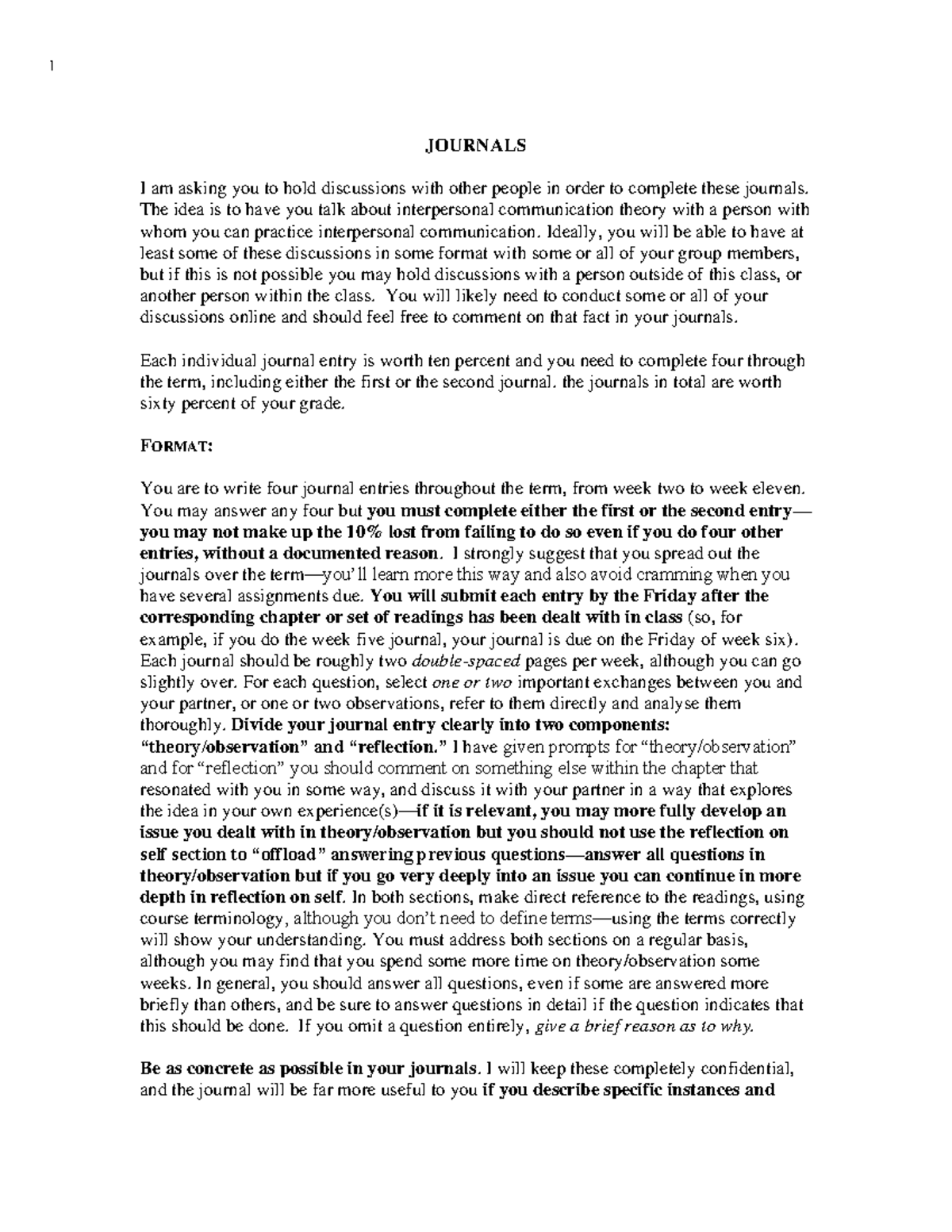 Interpersonal Communication Journals: Theory and Reflection Entries ...