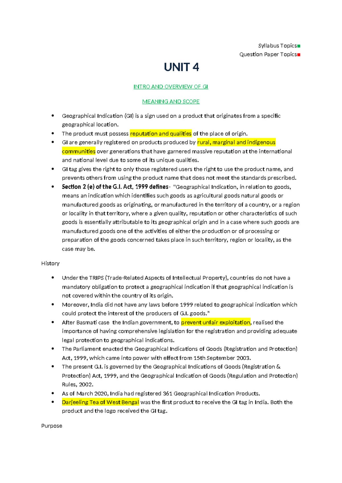 IPR Unit IV - Notes - Syllabus Topics Question Paper Topics UNIT 4 ...