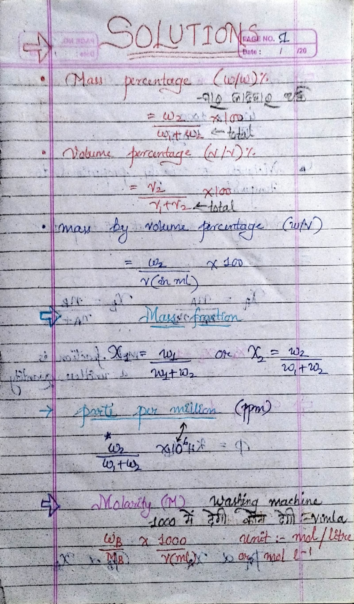 12th Physical Chemistry All Formula - SOLUTIONS PAGE NO. I Date : (Mass ...