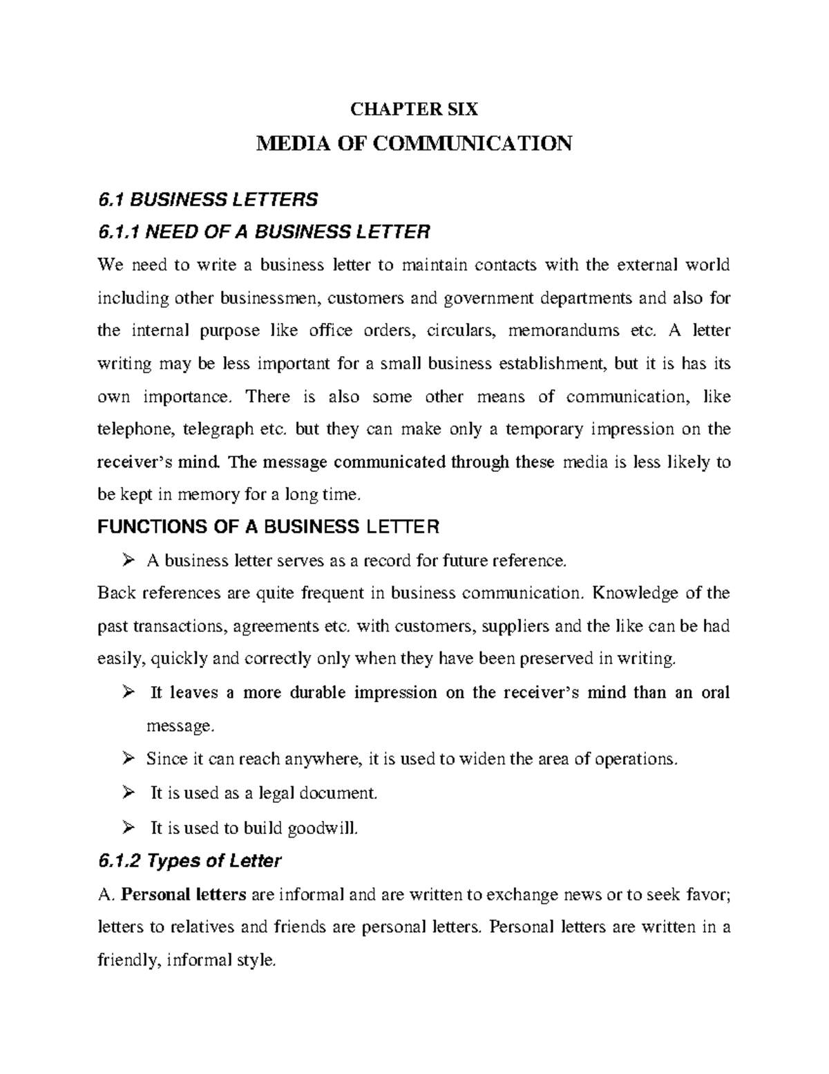 Chapter 6: Media of Communication - Business Letters & Memos - Studocu