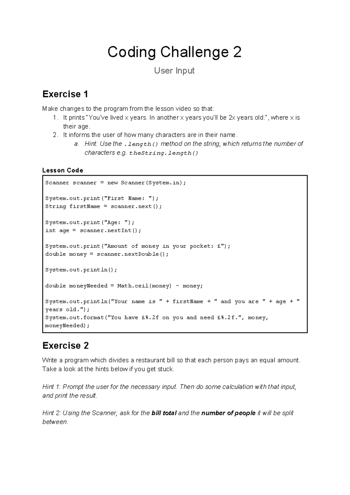 Intro to Java, Coding+Challenge+2+-+User+Input - Coding Challenge 2 ...