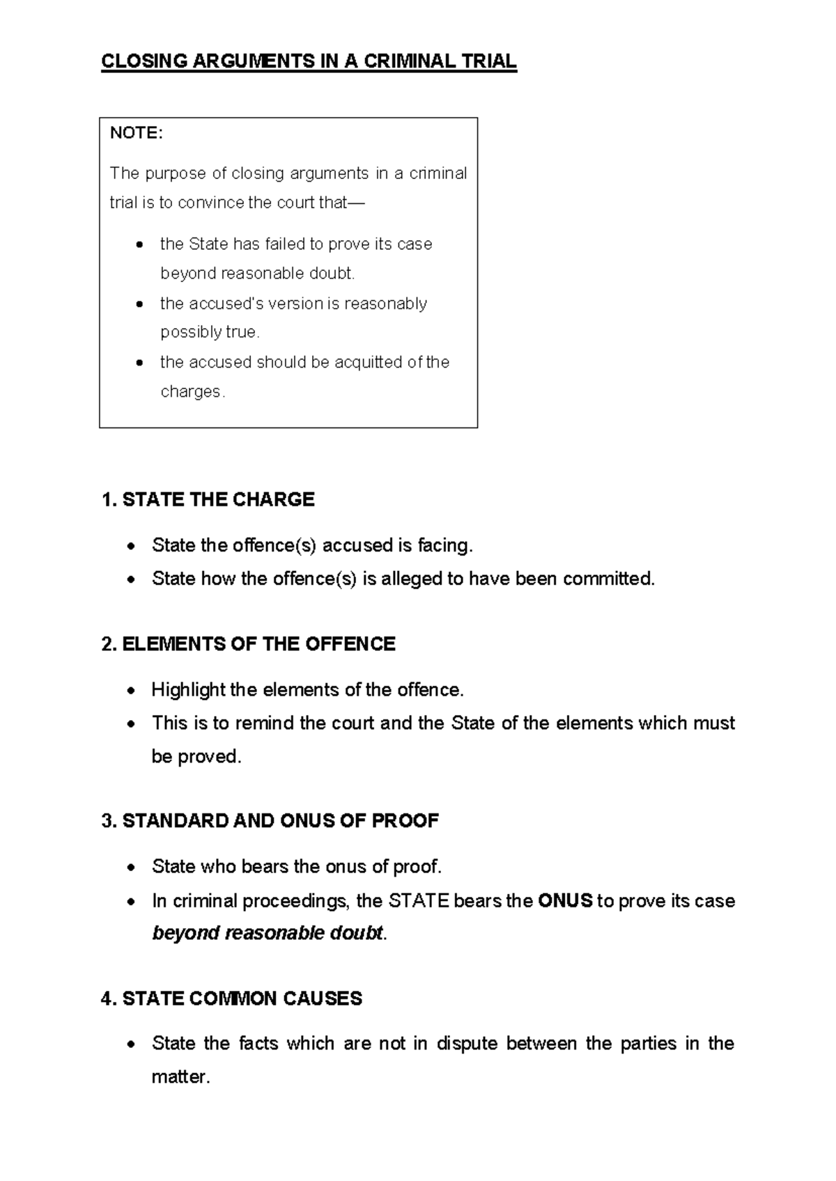CLOSING ARGUMENTS IN A CRIMINAL TRIAL: A Comprehensive Guide - Studocu
