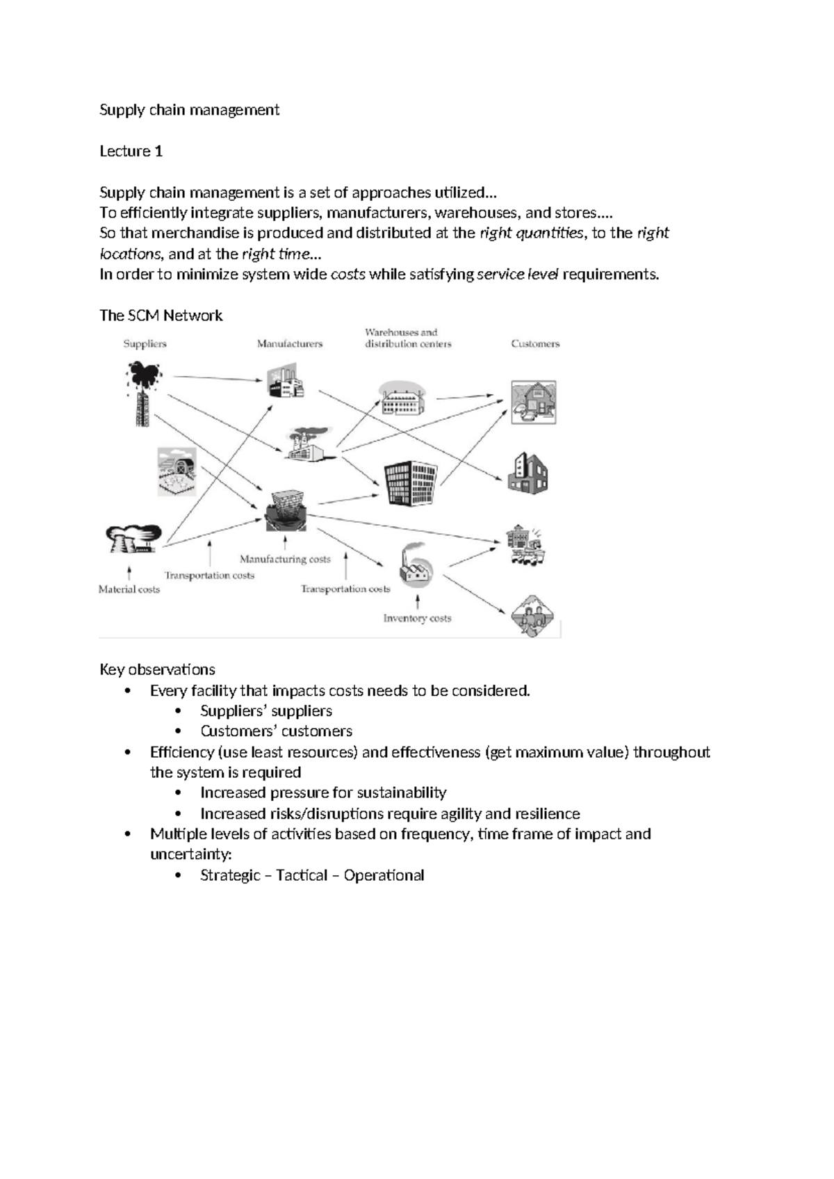 SCM 101: Lecture Notes on Supply Chain Management Fundamentals ...