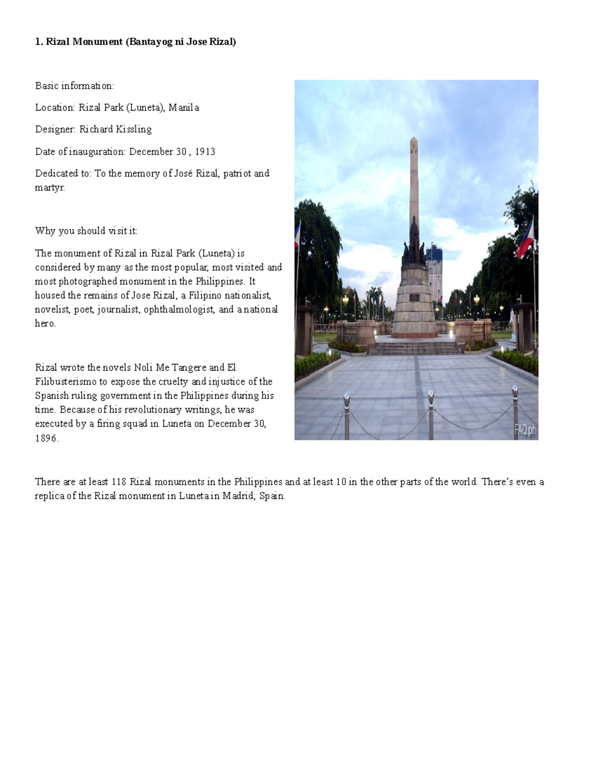 Rizal Monument Overview: Significance & Legacy in PH History - Studocu