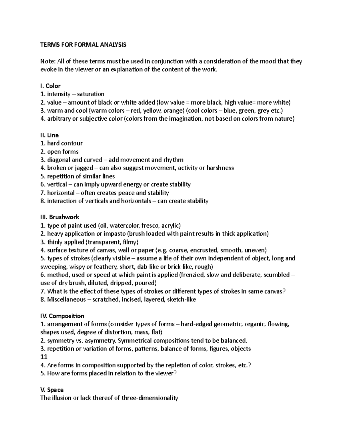 Terms for Formal Analysis: A Comprehensive Guide for Art Studies - Studocu