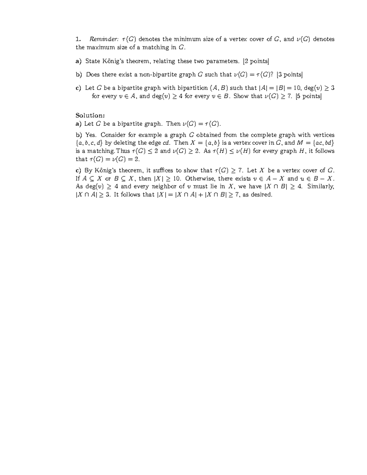 MATH340 Midterm W18 Solutions Review on Graph Theory Concepts - Studocu