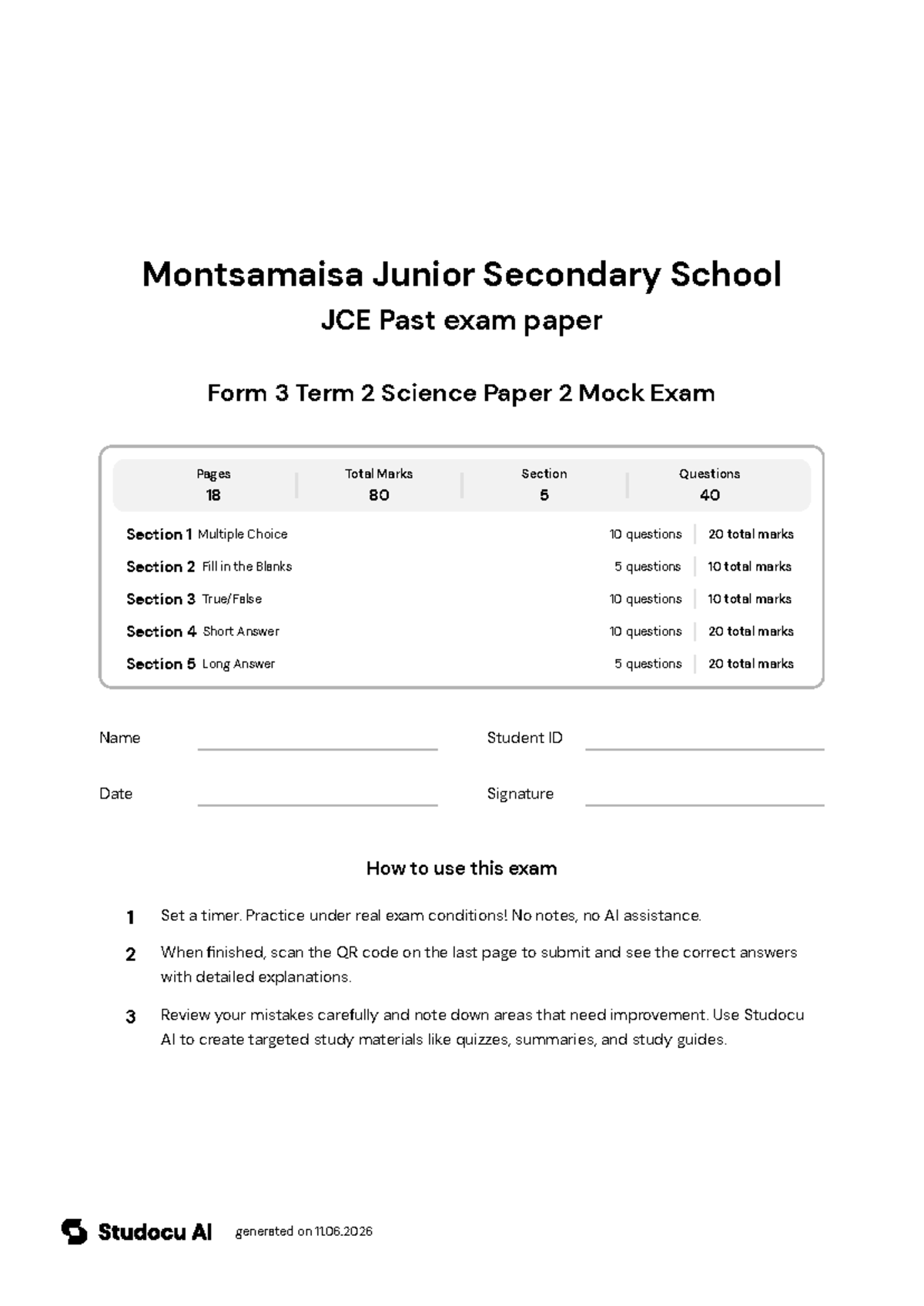 Form 3 Term 2 Science Paper 2 Mock Exam - Studocu