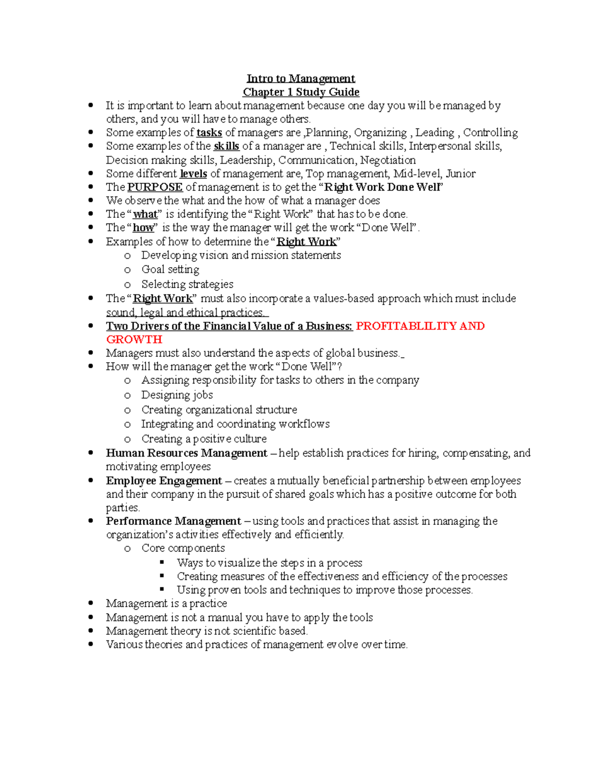 Intro to Management MNGT 101 Chapter 1 Study Guide Overview - Studocu