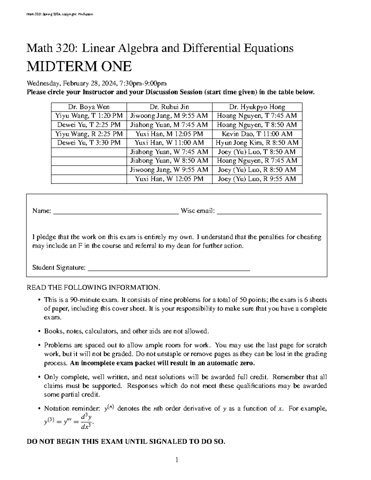 Math 320: Spring 2024 - Midterm Exam 1 Overview - Studocu