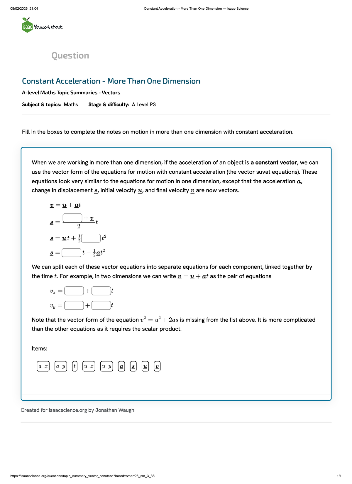 21:04 Constant Acceleration in Multiple Dimensions - Isaac Science ...