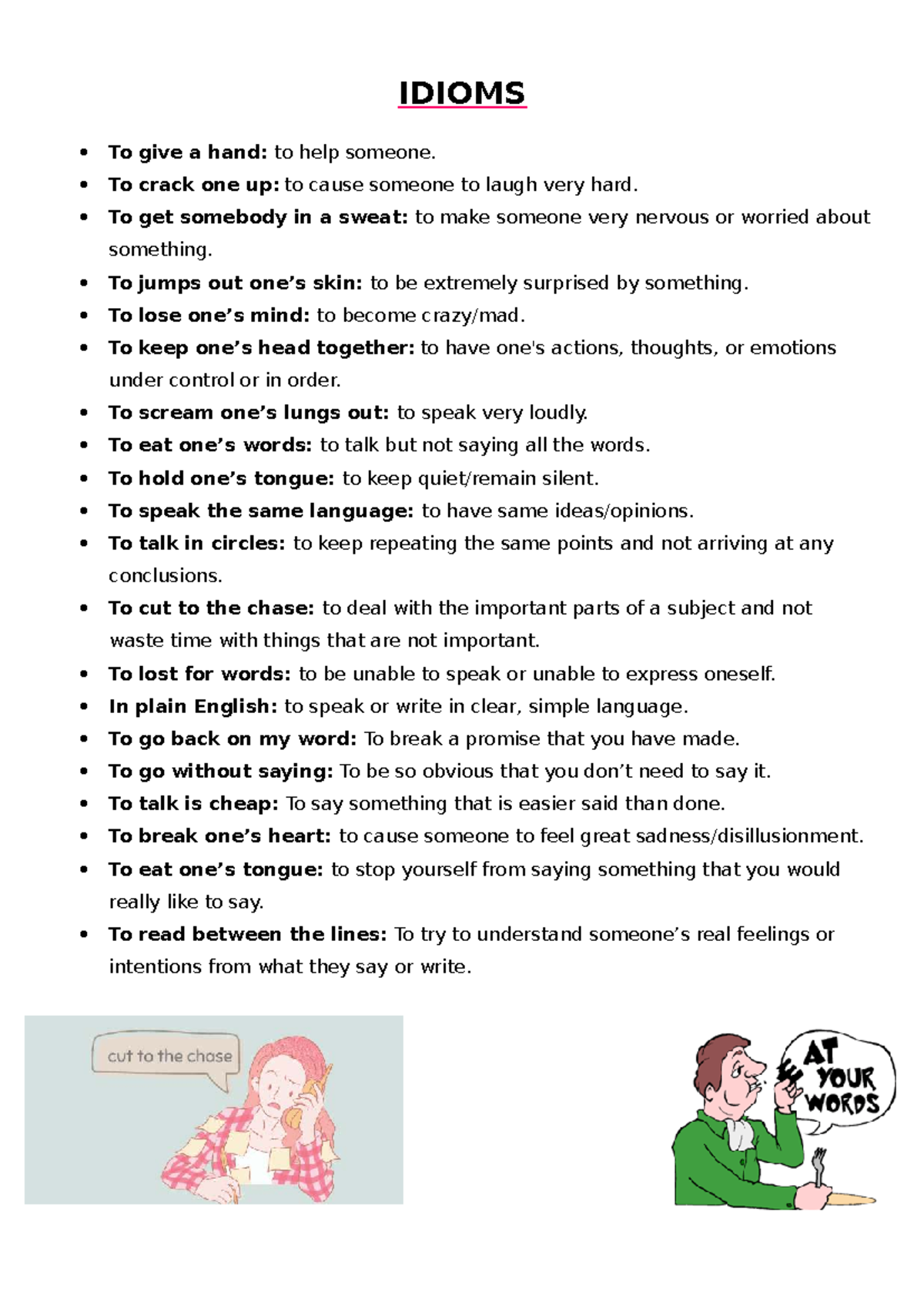 IDIOMS List: Common Expressions and Their Meanings - Studocu