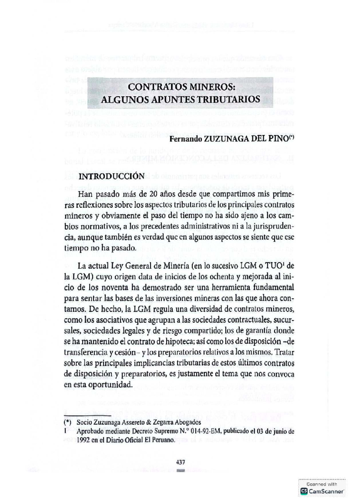 CONTRATOS MINEROS Y SU IMPACTO TRIBUTARIO: APUNTES DE ZUZUNAGA - Document Preview