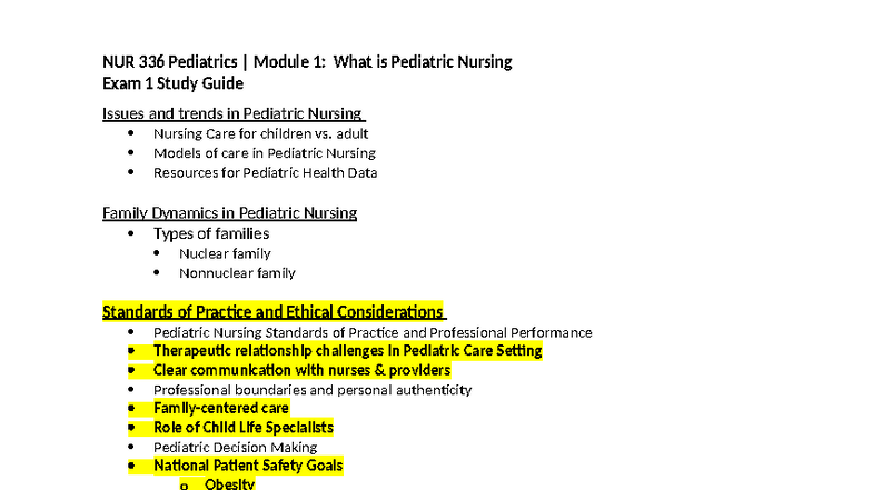 Module 1 Issues And Trends In Pediatric Nursing Study Guide Rev 01