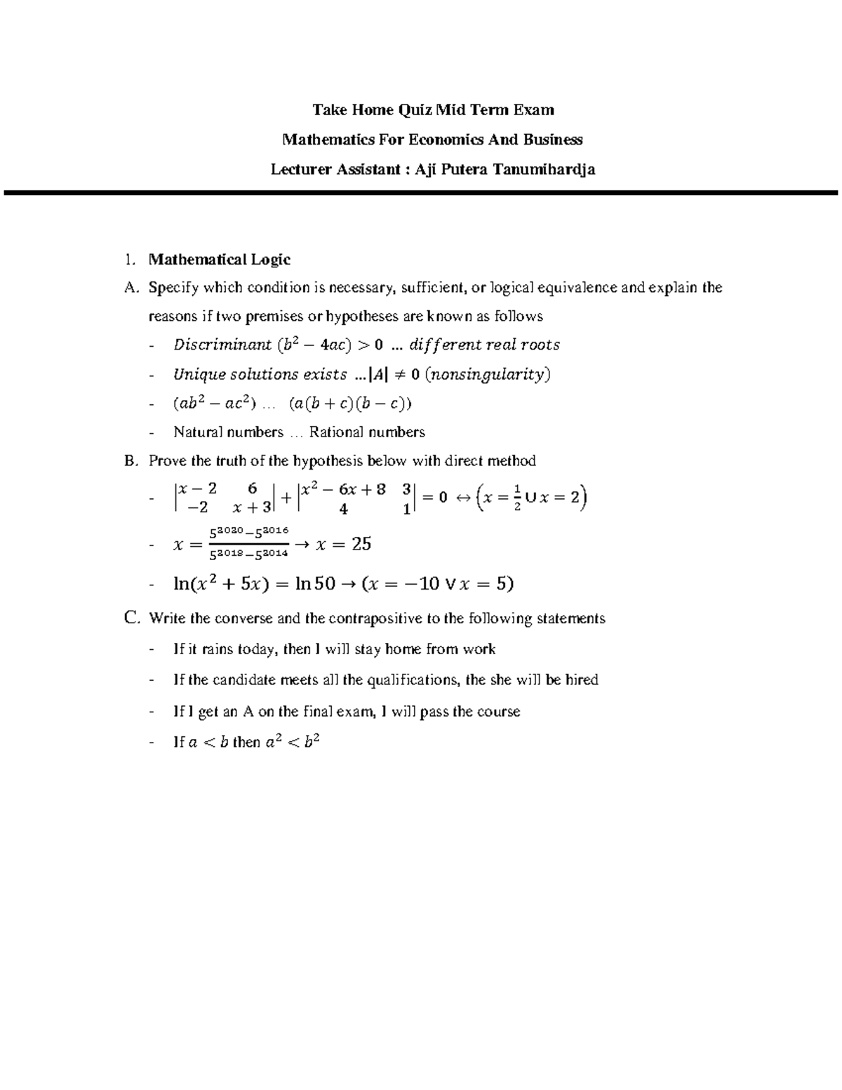 UTS MATH TAKE HOME QUIZ 2021 - Mid Term Exam Insights - Studocu