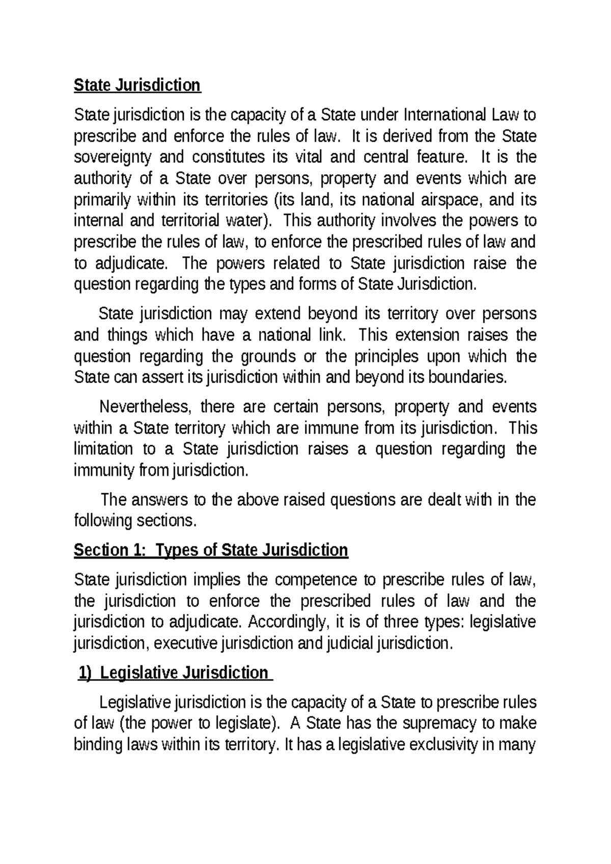 Topic 6: State Jurisdiction and Immunities in International Law - Studocu