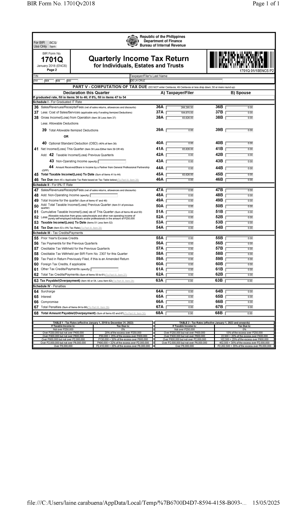 BIR Form No. 1701Q Quarterly Income Tax Return for Individuals 2025 ...