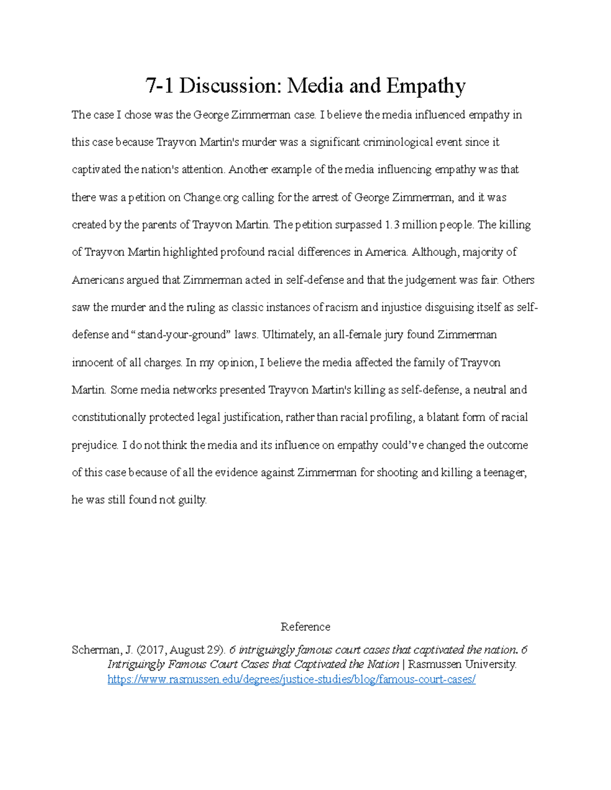 7-1 Discussion: Analyzing Media's Role in Empathy Surrounding Zimmerman ...