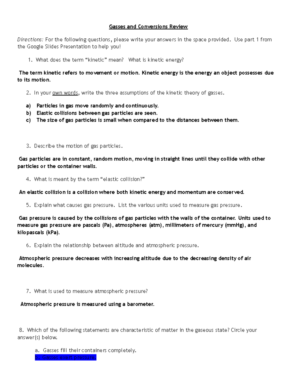 Gases & Conversions Review for Chemistry 101: Key Concepts and ...