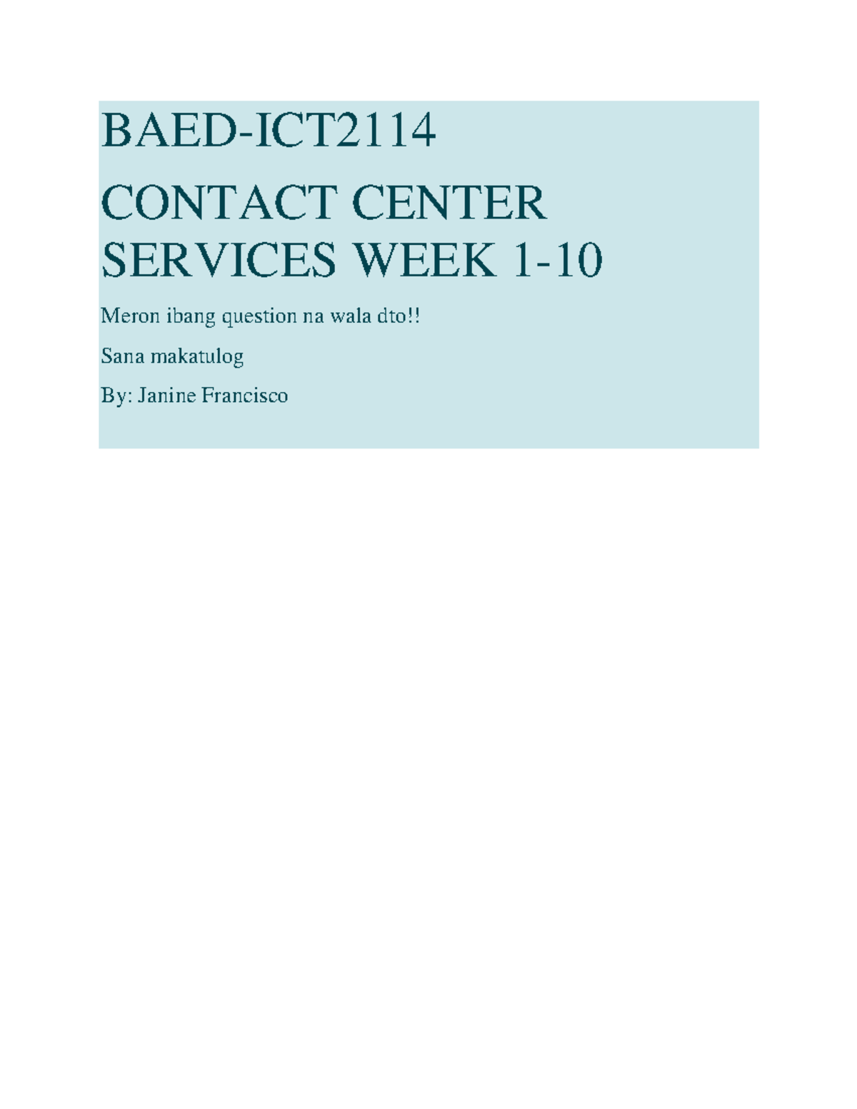 CONTACT CENTER SERVICES WEEK: Quiz Questions and Answers - Studocu