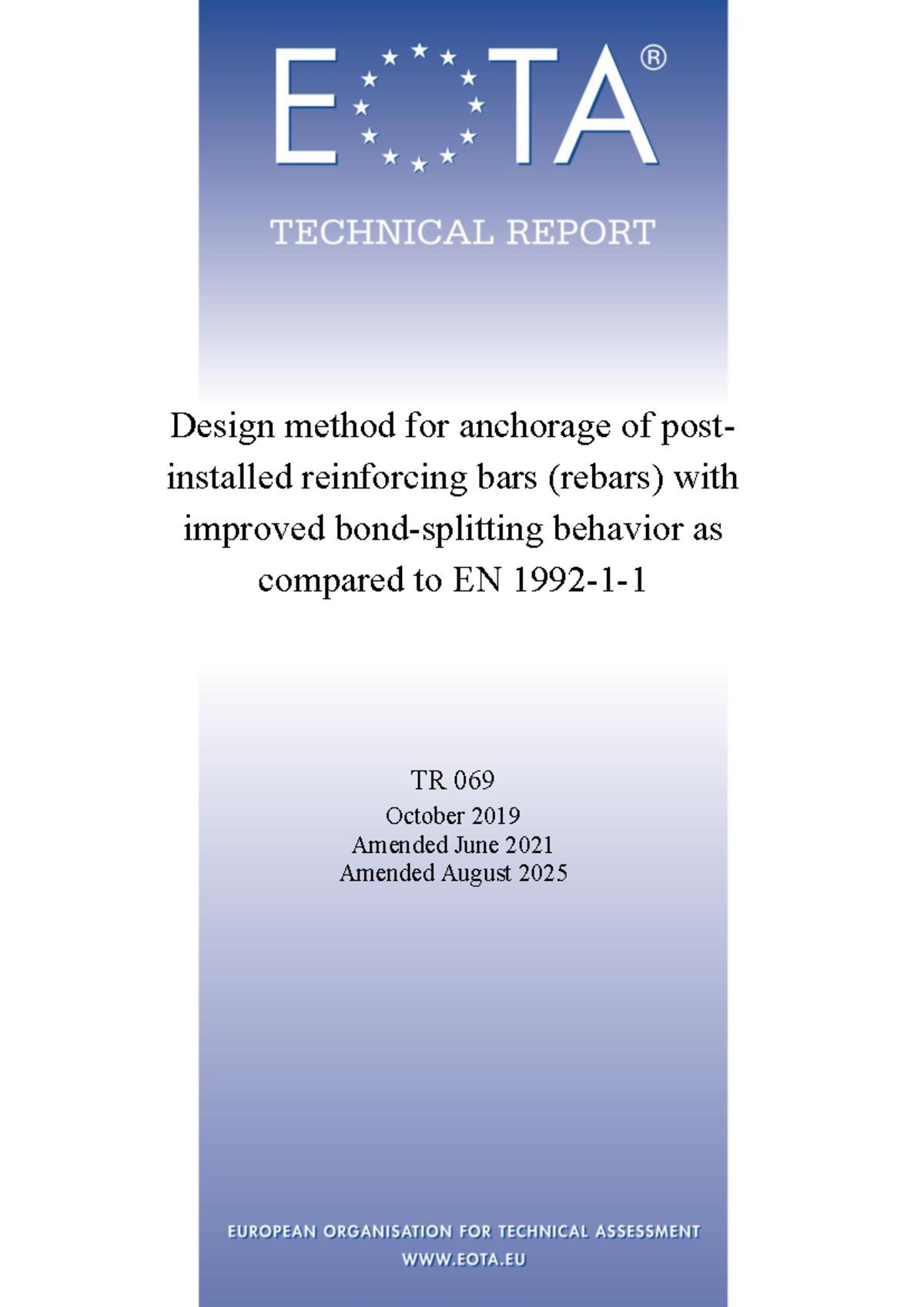 EOTA TR 069: Design Method for Anchorage of Post-Installed Rebars (2025 ...